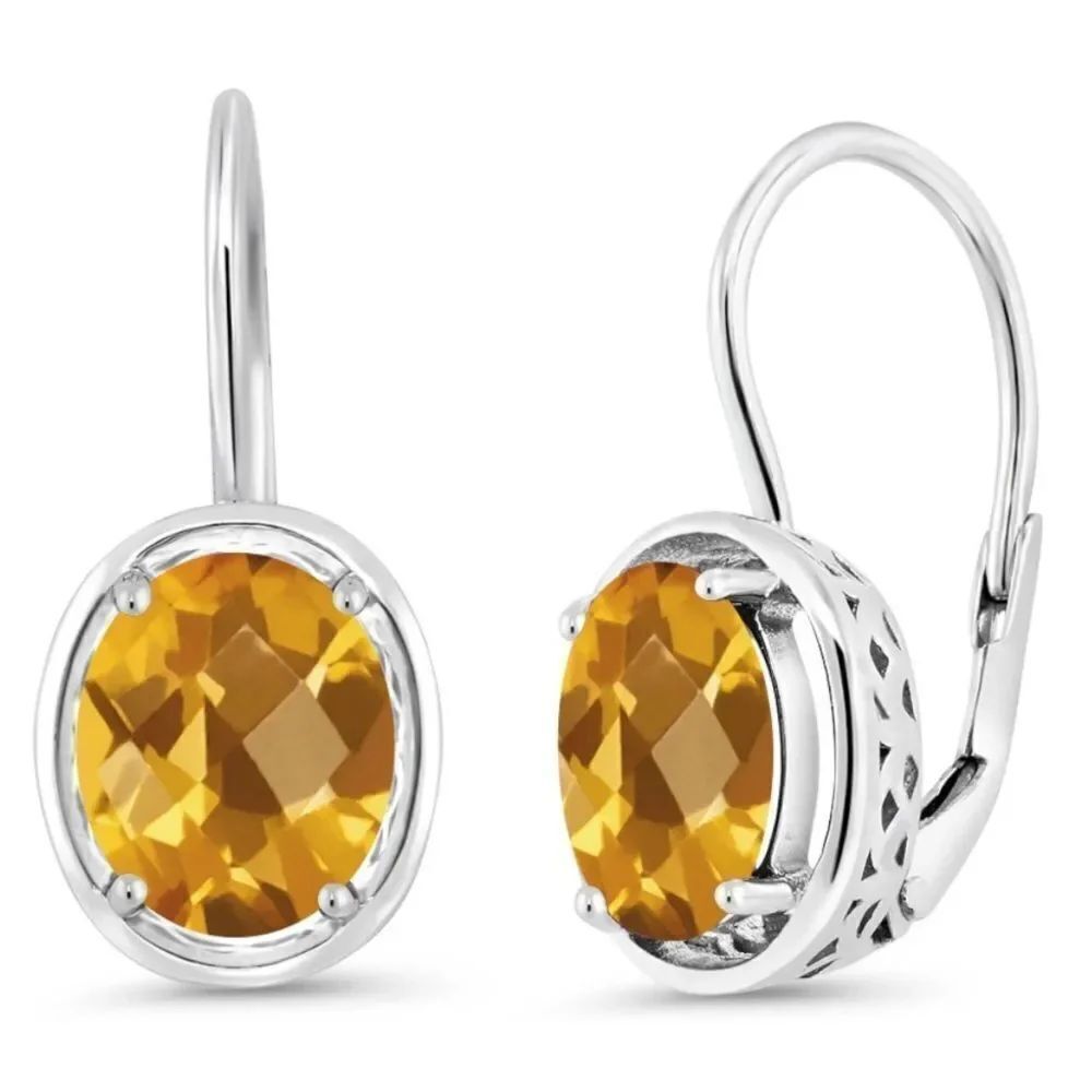 925 Sterling Silver with 2.60 Cttw Madeira Citrine Oval Leverback Drop Earrings